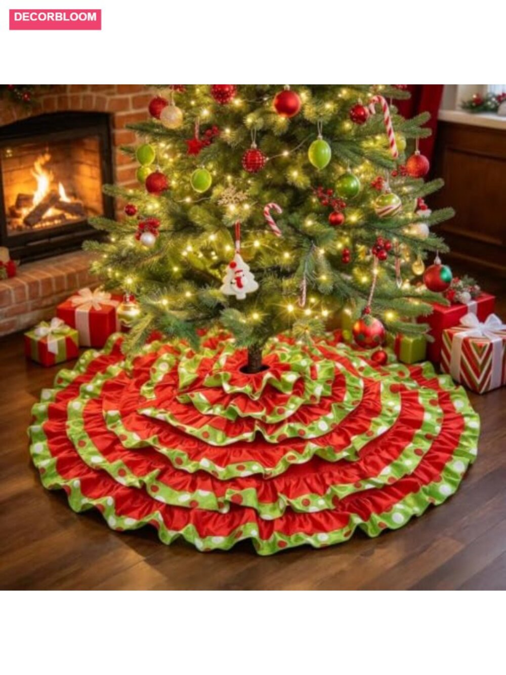 48 Inch Ruffle Tree Skirt with Polka Dots - Picture 1 of 6